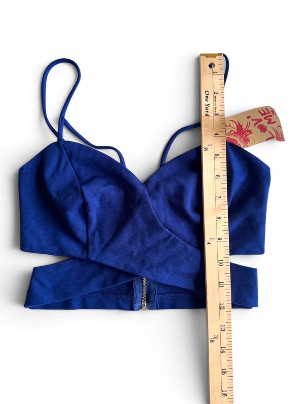 SOLEMIO Royal Blue Cutout Crop Top Strappy Back Zip Size S NWT - Picture 7 of 7